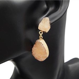 Oval Druzy resin dangle Boho Earrings Champagne Color